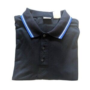 Vintage Kaelin Men Black Polo Shirt 90s Retro Tipped Blue Collar Trim XL